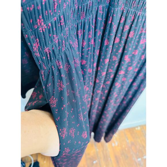 MADEWELL Black Red Smocked Midi Floral Print Sheer Lined Dress size XXL - Picture 8 of 15